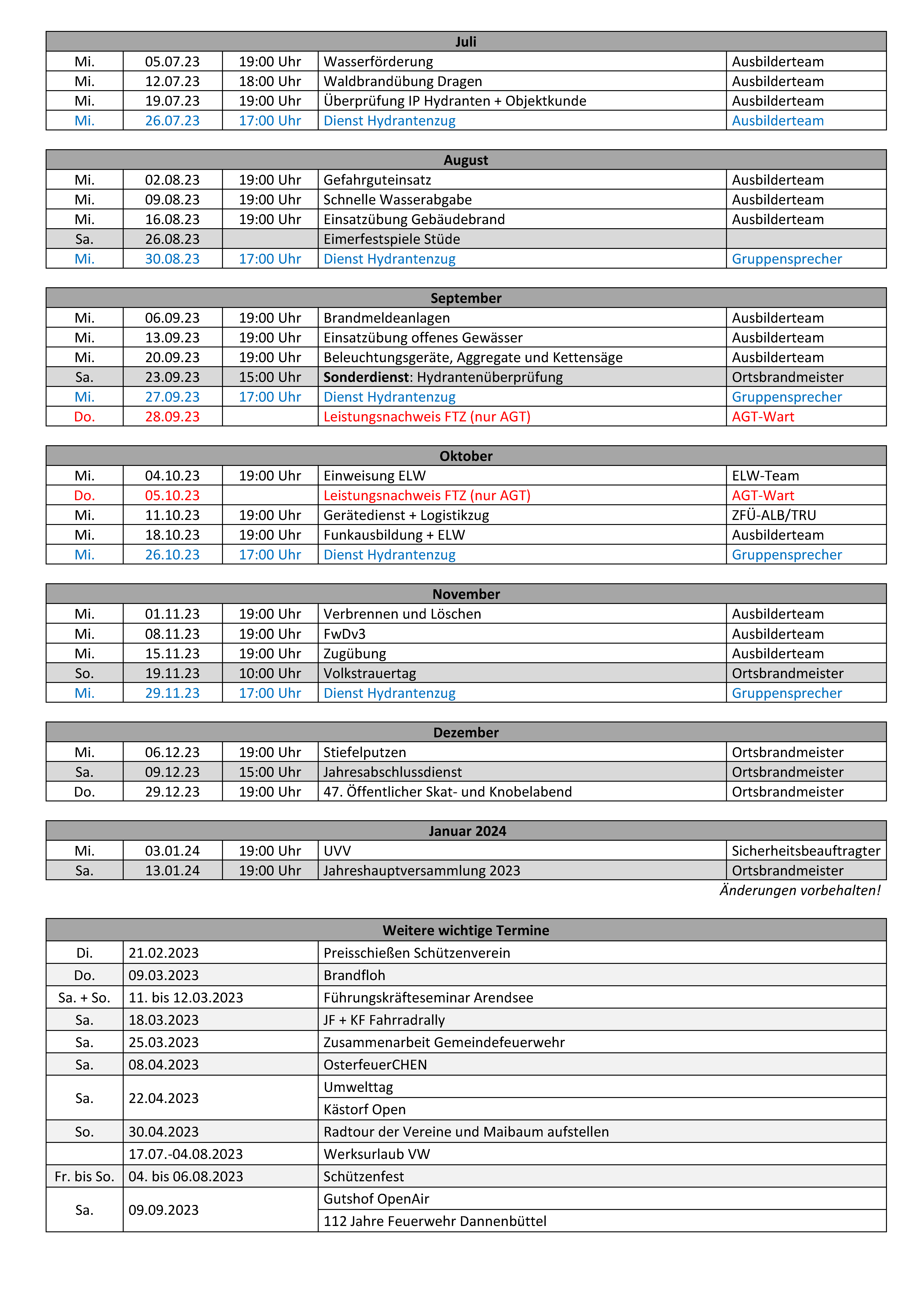 Dienstplan aktiv 23 Seite 1